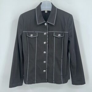 St. John Sport Black Trucker Jacket Paillettes Nautical Ribbon Size‎ M